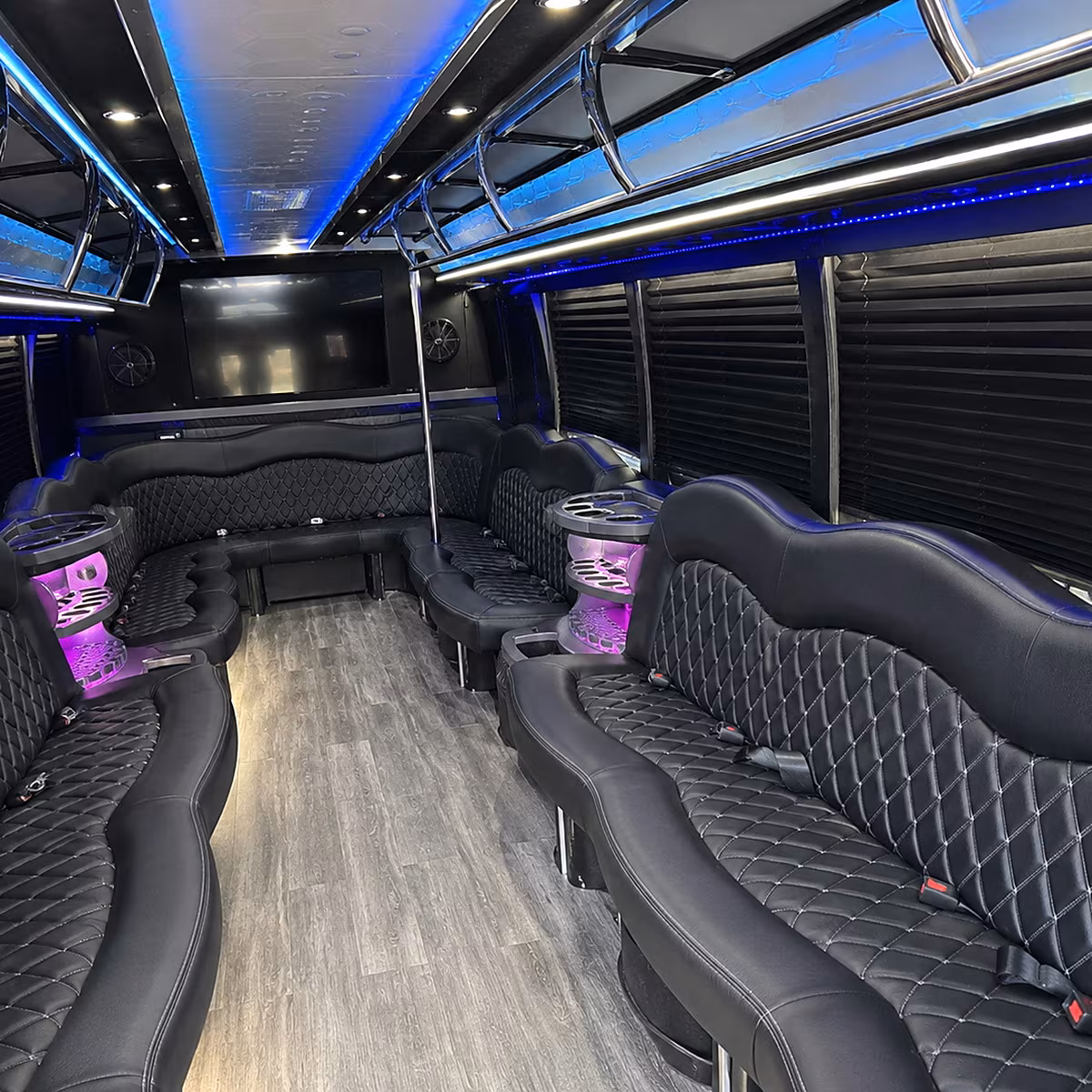 Group beside a Mercedes Sprinter limo in Las Vegas